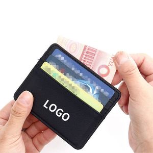 Pu Leather Business Custom Print Logo Small Pocket Id Card <b>Holder</b> Wallet for Wholesale - Product Image 3
