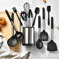 Perlengkapan Dapur 12 Pcs Set Peralatan Masak Silikon Gagang Stainless Steel Berkualitas Tinggi Logo Kustom Kit Peralatan Dapur