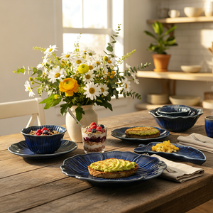 Service de vaisselle en céramique Série Fleur Bleue Réactive – Assiettes, bols, tasses <span class=keywords><strong>et</strong></span> soucoupes de luxe léger, best-seller pour la maison - Product Image 2