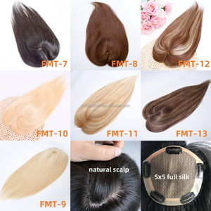 Topper de PU de seda 5,5x5,5 para <span class=keywords><strong>mujer</strong></span>, Color <span class=keywords><strong>Natural</strong></span>, doble seda, 100%, cabello humano, Clip, aspecto <span class=keywords><strong>Natural</strong></span>, novedad - Product Image 5