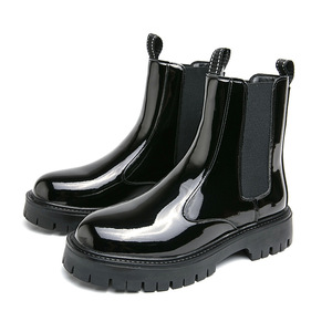 Bottines en cuir verni vert au design élégant pour hommes, chaussures habillées à enfiler, hiver, toutes saisons, semelle intérieure EVA - Product Image 2