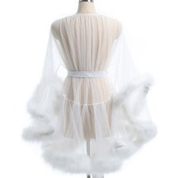 Nouveau Sexy pure gaze Robe peignoir peignoir transparent maison Robe moelleux Patchwork manches mi-longueur Robe manteau