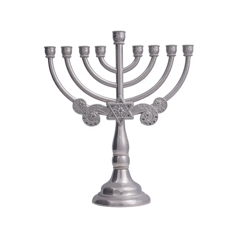 9 lengan tempat lilin logam Judaica Hanukkah 12 suku emas menyapu tempat lilin untuk pernikahan rumah agama meja Tengah