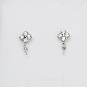 Wenchi European American Trend DIY 925 Silver Chrysanthemum Drop <b>Glue</b> Earring Ring Set Women's Pearl Empty Support <b>Model</b> 16324 - Product Image 3