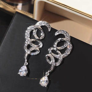 Orecchini pendenti di lusso in argento 925 con cristalli e design a goccia d'acqua per gioielli da festa da donna E3393 Champagne White - Product Image 5