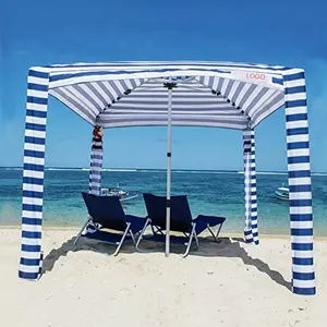 Custom Printing 6.5ft 7ft, Stripe Portable Windproof Uv50+ Beach Tent Sun Shelter Pop Up Outdoor Cool Beach Umbrella Cabanas/