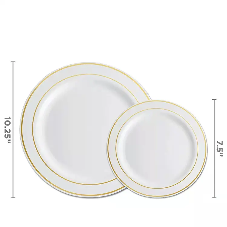 Kunststoff platten Einweg Silber Gold Roségold Rand Kunststoff Geschirr für Gast Hochzeits feier