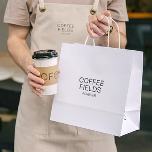 Custom Logo Shopping Gift Handle Craft <strong>Print</strong> Cafe Food Takeaway Packaging White Brown Kraft <strong>Paper</strong> Takeout <strong>Bags</strong> - Product Image 2