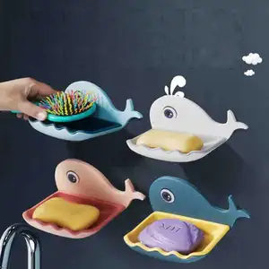 Boîte à savon en forme de baleine petite taille, porte-savon en plastique pour salle de bain, étui pour la douche, housse étanche et auto-vidange, dessin animé