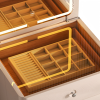 Meuble de Rangement Moderne à Miroir LED Rabattable avec 4 Tiroirs, Organisateur de Maquillage et d'Accessoires Haut de Gamme pour Salon