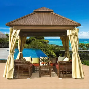 Açık alüminyum üretimi çerçeve Gazebo barbekü bahçe Rattan 3x3 çadır Gazebos