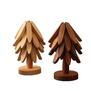 Posavasos de madera maciza con forma de árbol de Navidad, tapete aislante del calor para uso en mesas, cuencos y ollas - Product Image 5