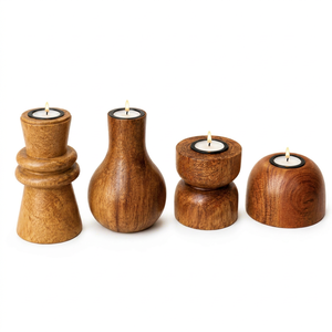 ชุดเชิงเทียนไม้ทำมือสำหรับเทียนทีไลท์ ของตกแต่งบ้าน วางกลางโต๊ะ - Product Image 1