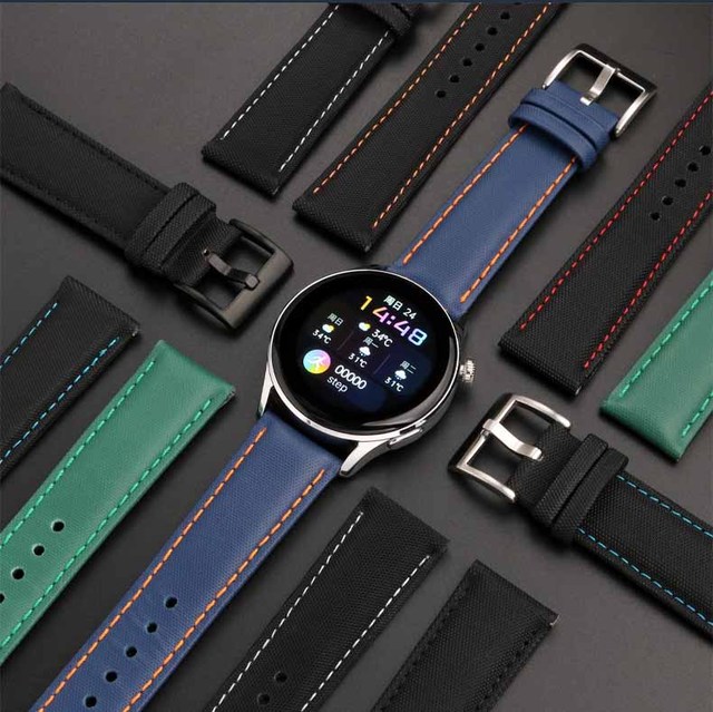 Handmade Stitching Hybrid Wristbands 20mm 22mm Nylon Fabric Canvas+Genuine Leather Watch Straps Soft Sailcloth Bracelet Bands