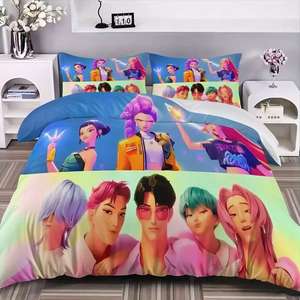 Parure de draps imprimés dessin animé 3 pièces Kpop Demons 180x200cm Queen Size 3D Hunters Rumi <span class=keywords><strong>Zoey</strong></span> – Ensemble de literie personnalisé - Product Image 5