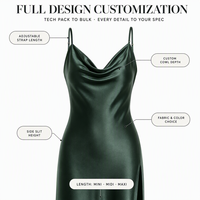 Robe nuisette en satin personnalisée en gros, col drapé, bretelles spaghetti, fente haute, longueur midi, pour femme, fabricant OEM ODM