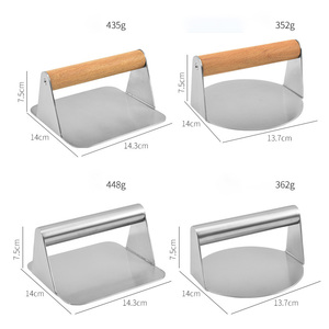 Prensa para Hamburguesas Redonda Antiadherente de Acero Inoxidable con Mango de Madera - Product Image 5