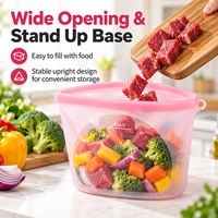 Sac de conservation alimentaire en silicone anti-fuite multi-capacités avec double fermeture et curseur en PP, réutilisable et autoportant pour une conservation optimale