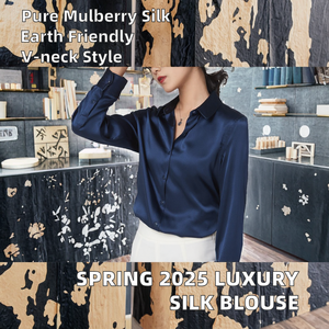 Chemisier en Soie de Mûrier Véritable Brodé à Manches Longues 19mm pour Femme, Collection Printemps 2026 – Style Décontracté et Élégant - Product Image 2