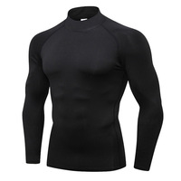 T-shirt de sport à manches longues pour homme, personnalisé, respirant, séchage rapide, en Spandex/Polyester, col montant, coupe classique, vente en gros