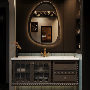 Simple bathroom cabinet combination powder room slate washbasin washbasin cabinet customization - Product Image 3