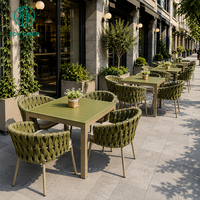 Conjunto de Muebles de Exterior Ecológicos para Cafetería y Restaurante, Mesa Cuadrada de Aluminio, Sillas de Ratán PE, para Uso Comercial, Grupo Ron