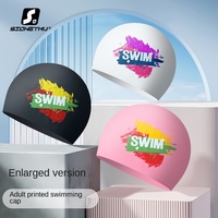 Bonnet de bain unisexe en silicone imperméable et confortable pour adultes, pour cheveux longs et volumineux