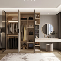 Armoire moderne en verre avec coiffeuse intégrée, miroir éclairé par LED pour chambre à coucher