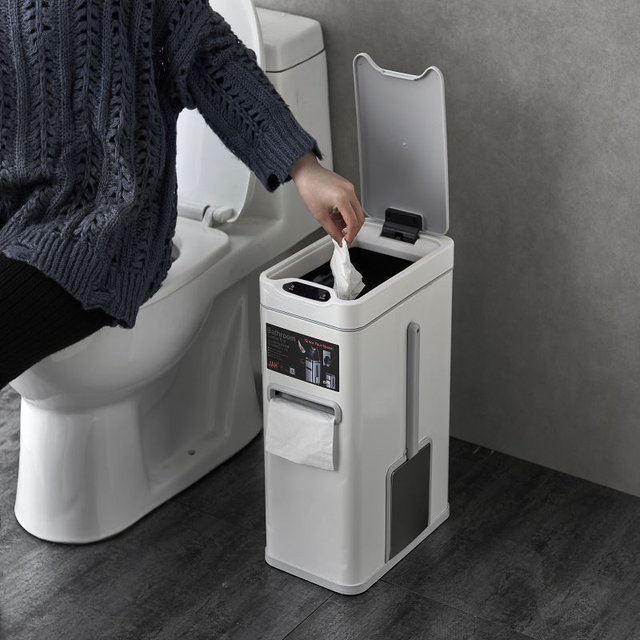 Stainless Steel Trash Can Diaper Pail Indoor Rectangular Mini Waste Bin for Kitchen Bedroom Toilet Brush with Tissue Paper