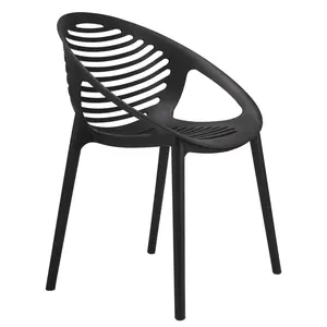 Desain baru kursi taman luar ruangan plastik Polipropilena hitam dapat ditumpuk dengan sandaran tangan