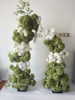 Arche de fleurs artificielles élégante verte et blanche de 1,90 m pour décorations de toile de fond de mariage et de fête, idéale pour événements et cérémonies bohèmes/rustiques