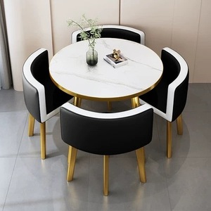 Juego de <span class=keywords><strong>Mesa</strong></span> y <span class=keywords><strong>Sillas</strong></span> de Mármol para Restaurante y Cocina de Lujo, Fabricación China, Dorado, Moderno, <span class=keywords><strong>Circular</strong></span>, Ahorra Espacio, para 4 Personas - Product Image 3