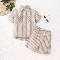 Ensemble de vêtements d'été unisexe en coton rayé avec col rabattu pour bambins et bébés