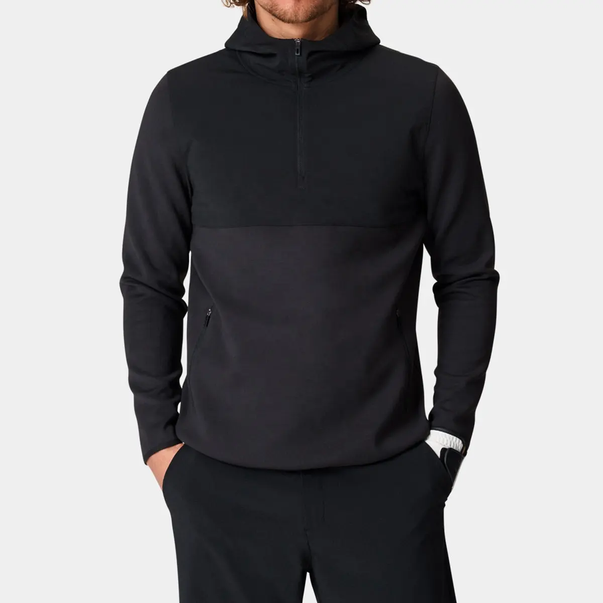 Produk baru 1/4 Zip Pullover Golf Polyester Spandex ringan hitam Slim FIt olahraga Golf Hoodie untuk pria