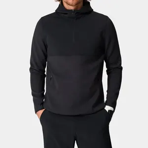 新款1/4拉链套头衫高尔夫涤纶氨纶黑色轻质修身运动高尔夫连帽衫