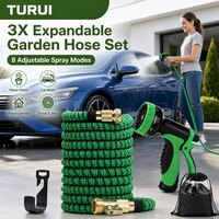 TURUI TR-0005 Tuyau d'arrosage flexible magique à triple expansion professionnel pour lavage de voiture avec raccords en cuivre pur et rangement