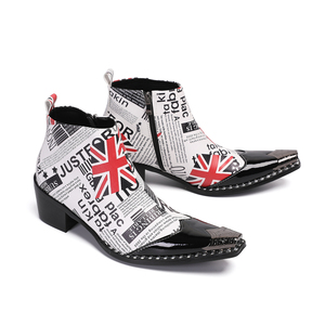 NA950 Stivali da Uomo con Stampa Giornale, Punta Affusolata, per Club e Feste, Scarpe Formali in Pelle, Calzature Maschili, Stivaletti da Motociclista - Product Image 5