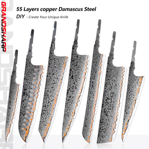 Bộ dao thô Grandsharp tự chế, lưỡi dao thép Damascus 55 lớp đồng, dành cho đầu bếp, không kèm cán - Product Image 4
