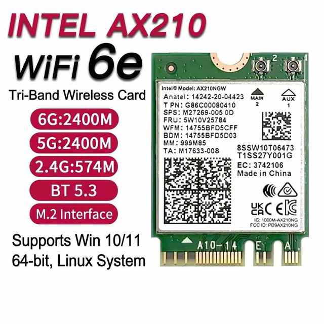 AX210 M.2 A+E Wi-Fi 6E Adapter 2.4G/5G/6G for BT 5.3 2in1 Chip 5374Mbps Wireless Network Card External in Stock for Laptops