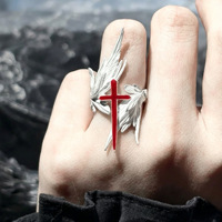 Cincin Modern Sayap Malaikat Bulu Salib Paduan Logam Terbuka yang Dapat Disesuaikan dengan Desain Personalisasi Unisex untuk Pemakaian Sehari-hari Model WUYIN A029171