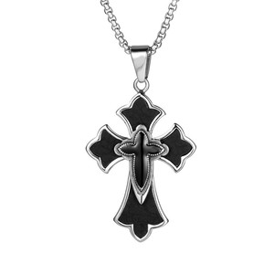 <b>Cross</b> Pendant Necklace Stainless Steel Black Enamel Geometric Design Men's Fashion Jewelry SP406 - Product Image 5