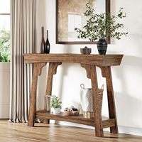 Table console étroite en bois derrière le canapé pour salon et petite table console avec étagères de rangement pour entrée ou couloir