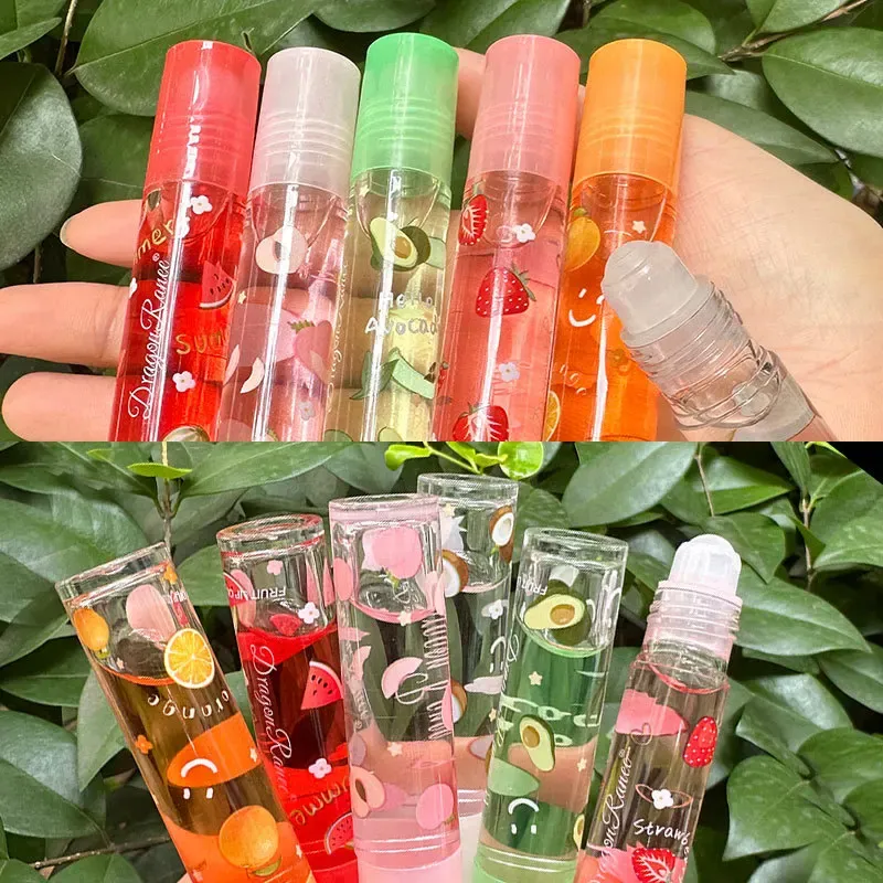 6 Color Random Roll-On Fruit Oil Lip Balm Lip Gloss Moisturizing Mirror Transparent Lip Oil Long Lasting Hydrating Cosmetics