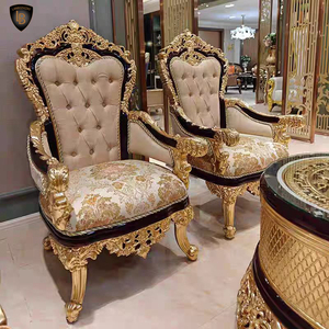 Juego de sofás seccionales de cuero de madera maciza tallada de estilo europeo de lujo, esponja rectangular de tres plazas para el hogar, Hotel, sala de estar - Product Image 3