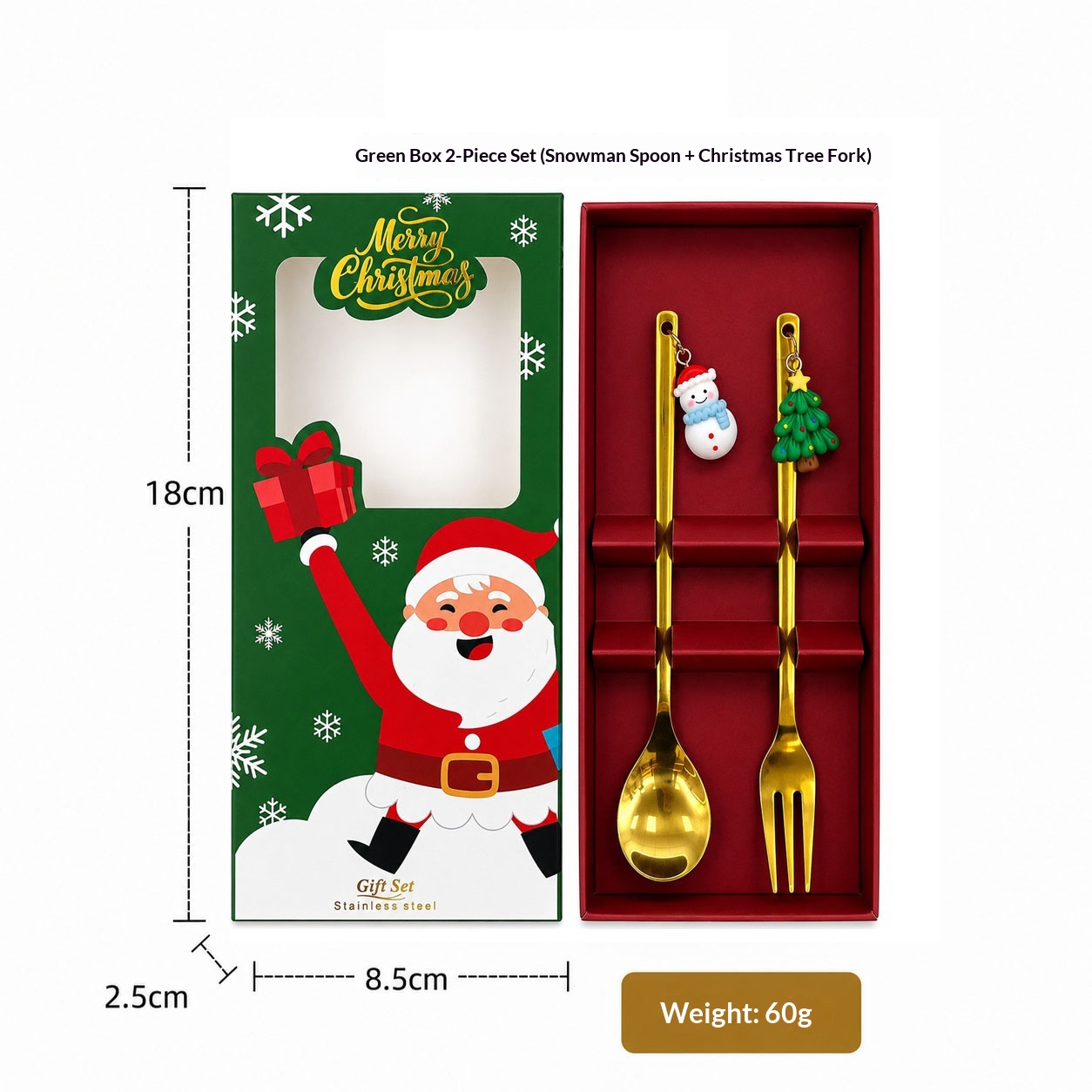 Golden Green Box Snowman Spoon-Tree Fork