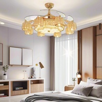 Ventilateur de plafond de luxe invisible en cristal LED 48 pouces pour salon, chambre, salle à manger, restaurant, silencieux, nouveau modèle