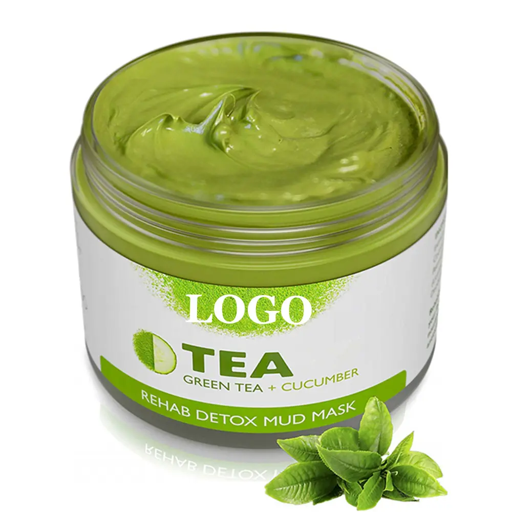 Mascarilla facial Natural para el cuidado de la piel, máscara de limpieza facial, antiacné, té verde, pepino, barro, Etiqueta Privada