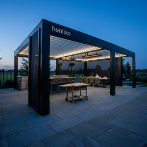 Pergola à lames orientables 10x12 en aluminium, pergola à ombrage réglable avec système de drainage intégré, couverture de terrasse imperméable pour terrasse et <span class=keywords><strong>piscine</strong></span> - Product Image 1