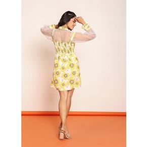 เดรสพิมพ์ลายขนาดเล็กพร้อมเสื้อออร์แกนซ่า เดรสลำลองสำหรับผู้หญิงที่มีดีไซน์ผ้าบางเบาเป็นชั้นๆ สวมใส่สบาย - Product Image 1