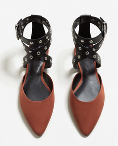 Phụ nữ hai giai điệu satin da ngón chân nhọn căn hộ Studded mắt cá chân bọc sang trọng bên văn phòng ăn mặc Giày thoải mái bán buôn - Product Image 2